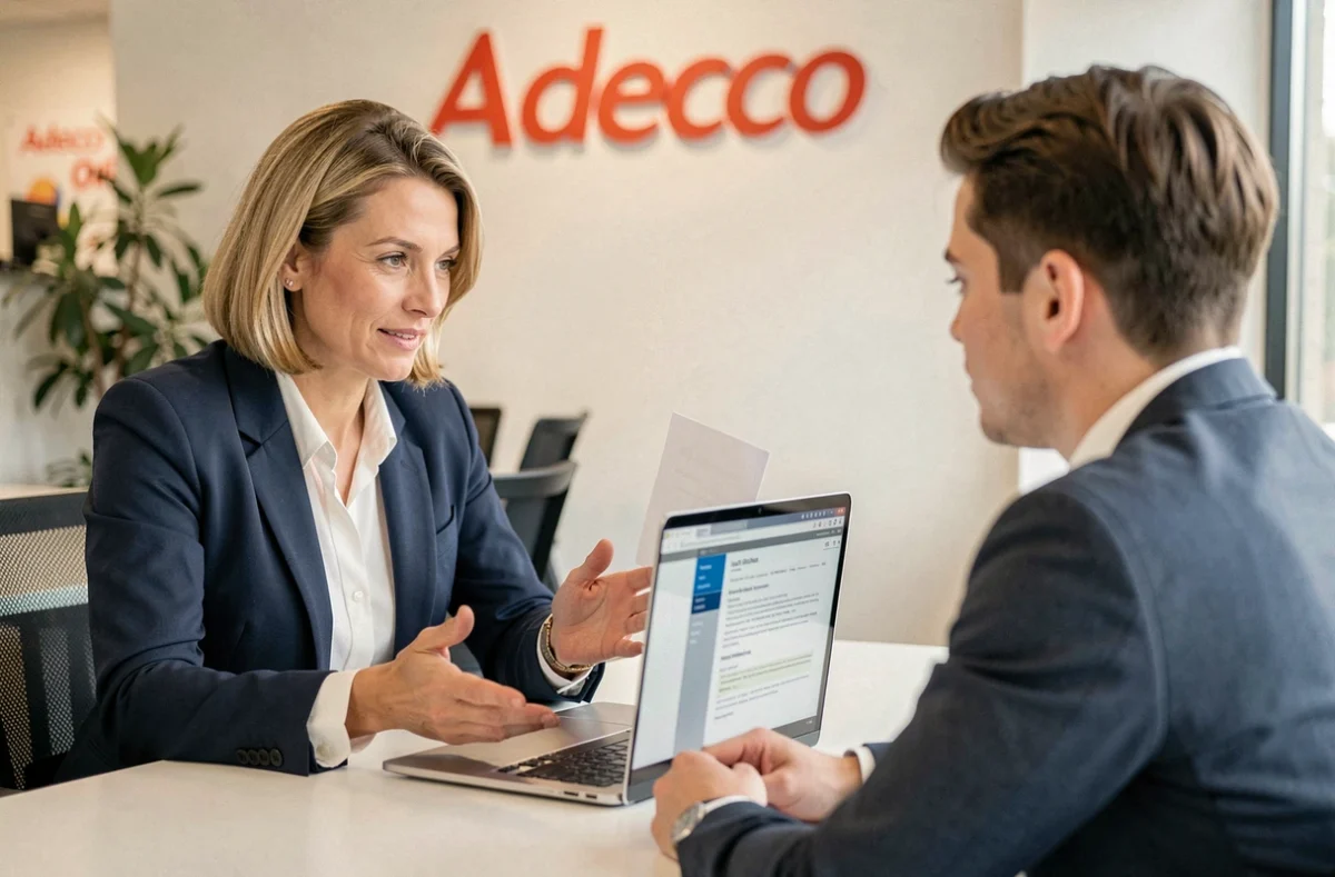 Recruteuse Adecco en entretien avec un candidat dans une agence généraliste à Orléans ou Tours