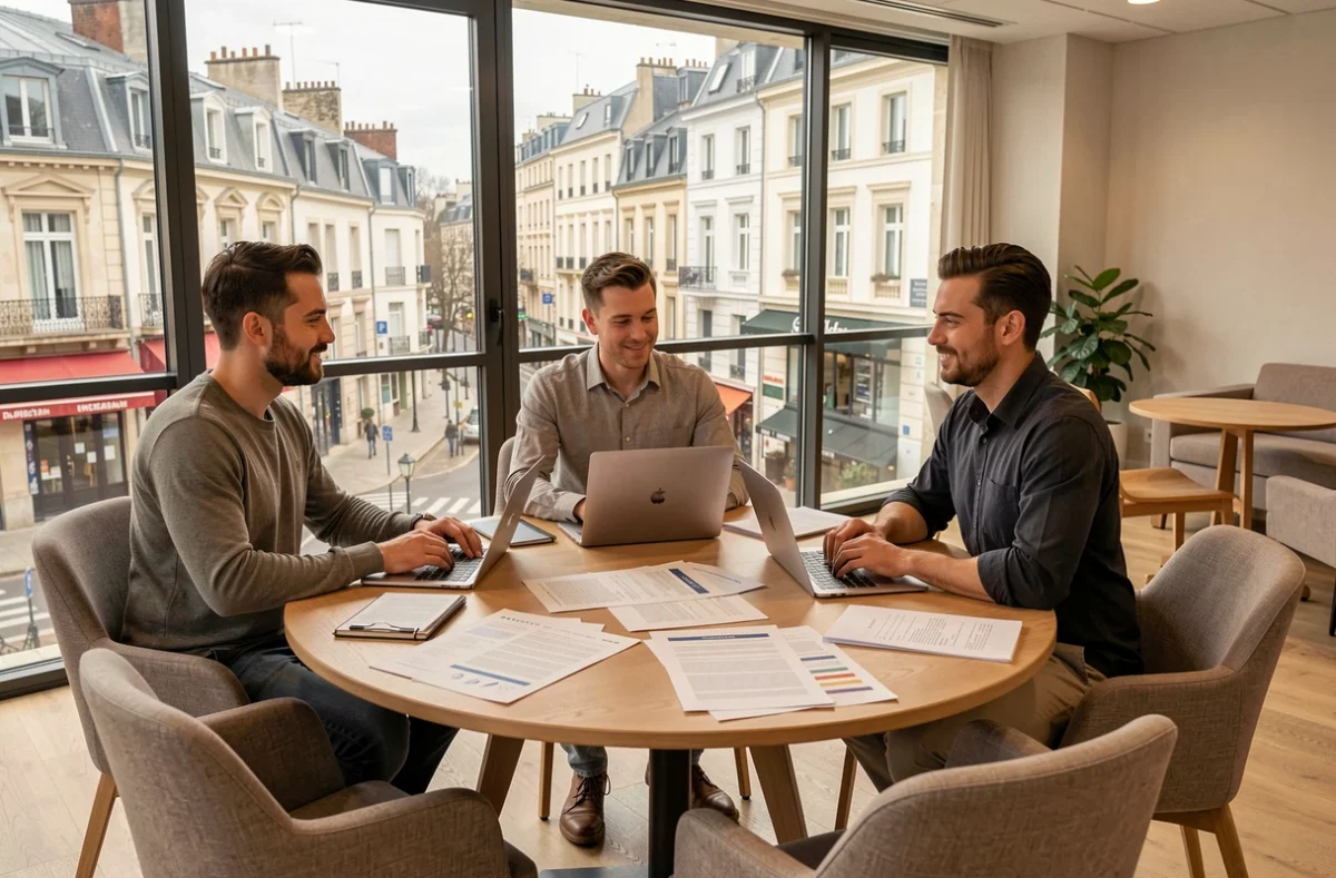 Équipe de l'agence As Promised collaborant sur des projets web autour d'une table de réunion