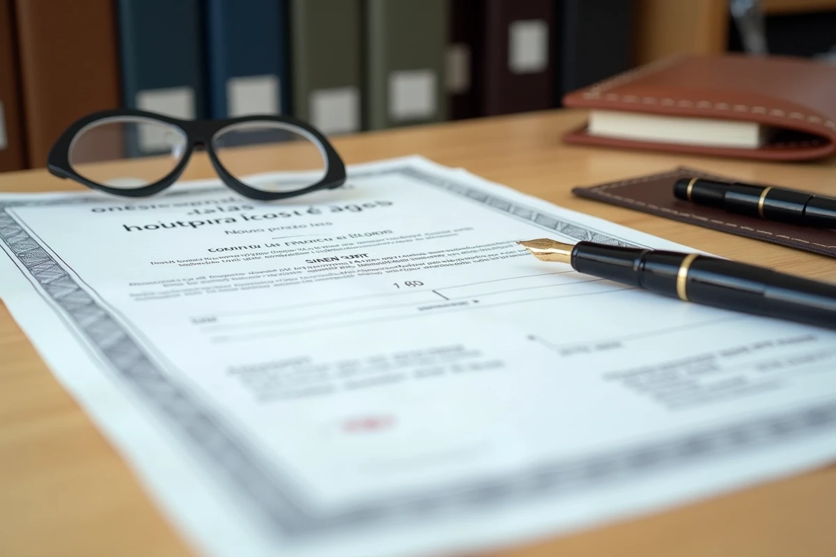 Certificat officiel d'immatriculation d'entreprise française avec numéros SIREN et SIRET sur bureau administratif