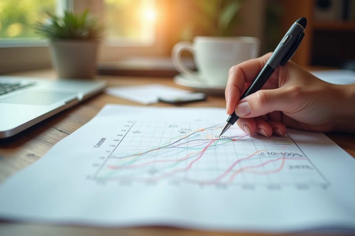 Main dessinant un graphique Pareto sur papier au bureau