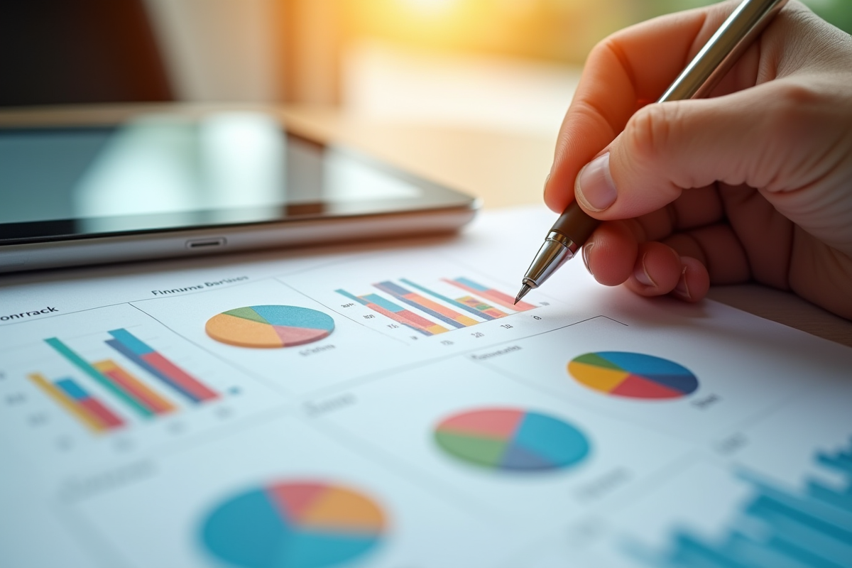 Documents financiers avec graphiques et tablette de gestion boutique