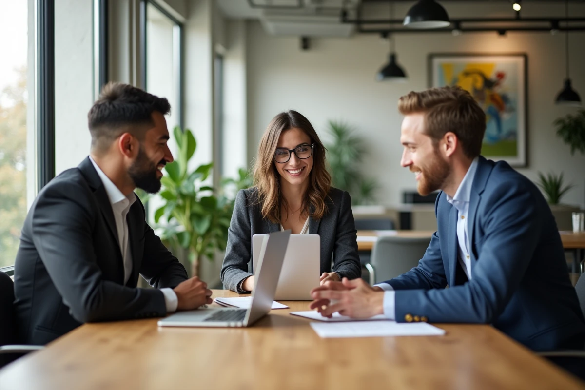 Groupe de jeunes professionnels en réunion dans un espace de coworking