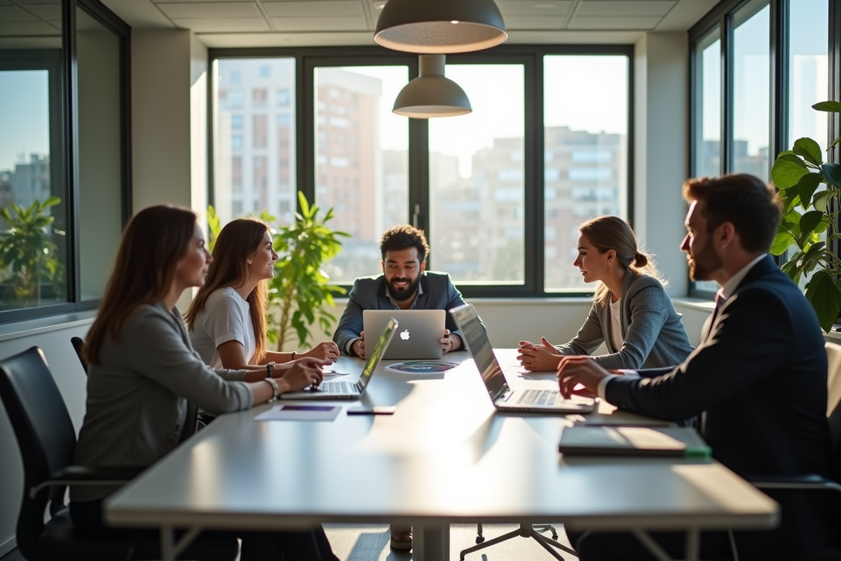 Groupe de professionnels discutant de la strategie client