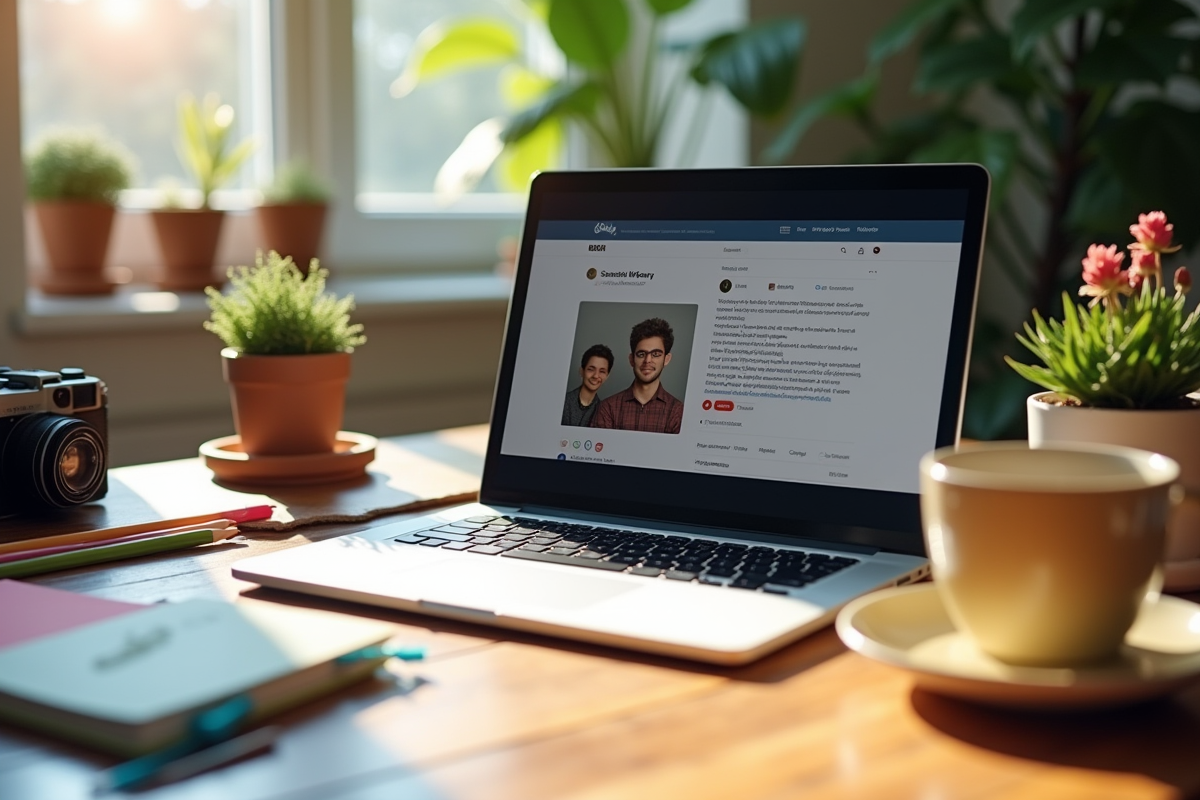Espace de travail créatif avec ordinateur et accessoires colorés sur un bureau en bois