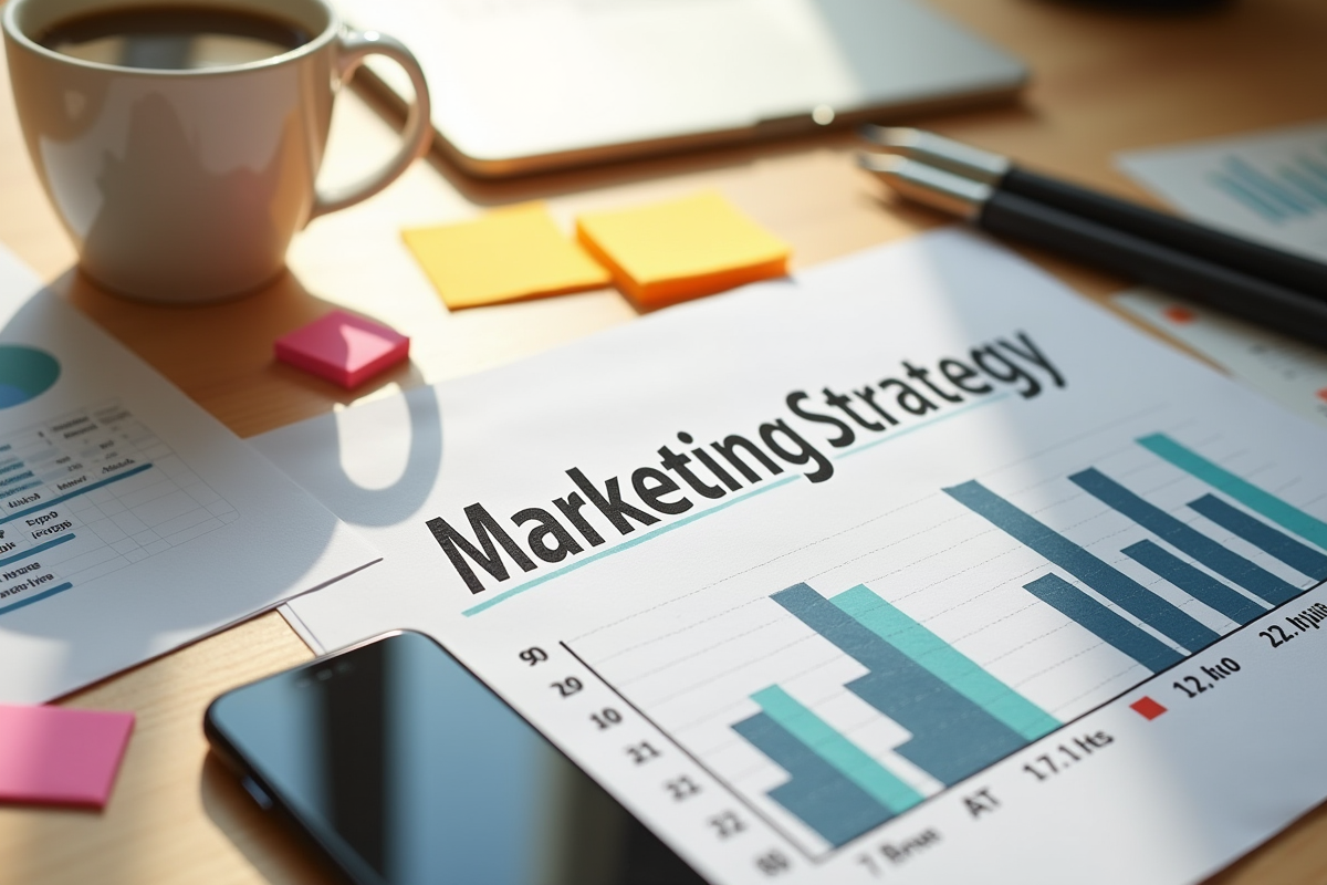 Espace de travail avec notes et graphique pour marketing