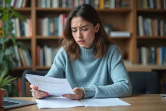 Étudiante en train de calculer ses heures de travail sur son contrat étudiant à son bureau