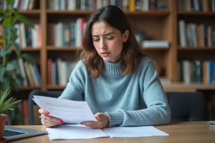 Étudiante en train de calculer ses heures de travail sur son contrat étudiant à son bureau