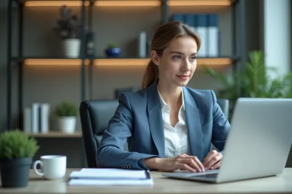 Femme d'affaires en bureau moderne et &eacute;l&eacute;gant