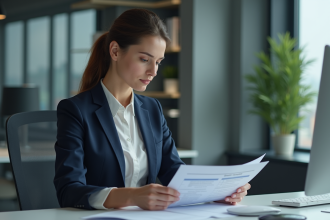 Femme d affaires en réunion avec documents officiels