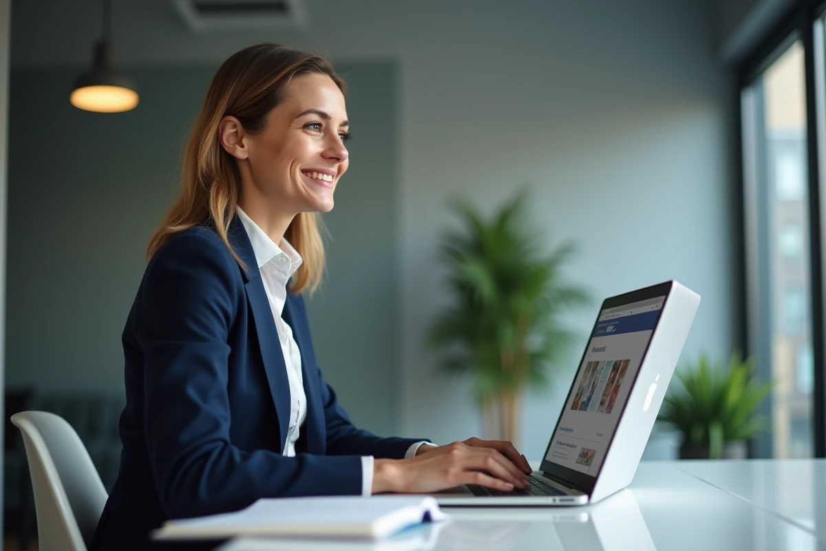 Femme professionnelle utilisant son ordinateur dans un bureau moderne