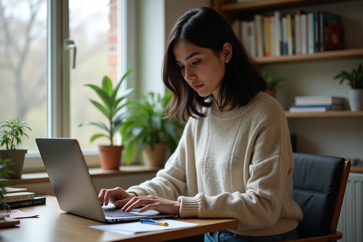 Jeune femme concentrée travaillant sur un ordinateur dans un bureau