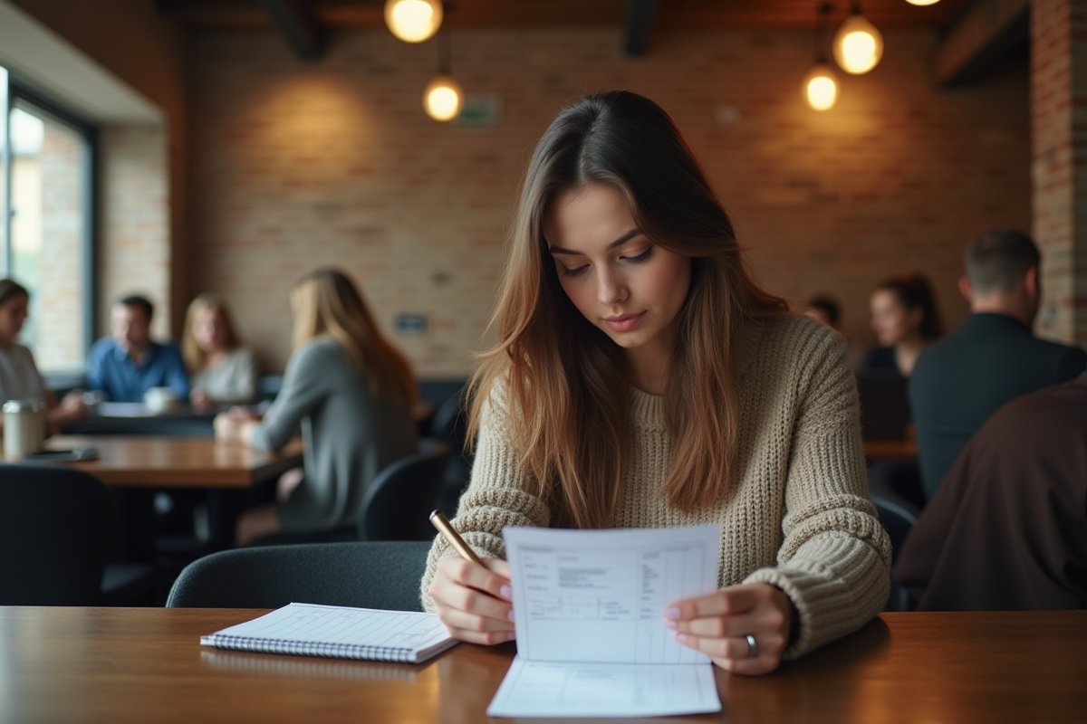 Jeune femme française travaillant dans un café