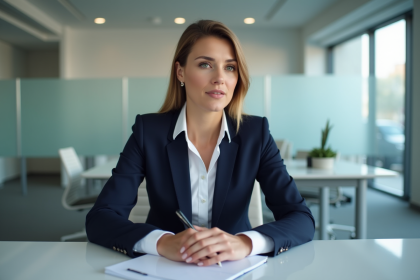 Femme en costume navy lors d'un entretien de sécurité informatique