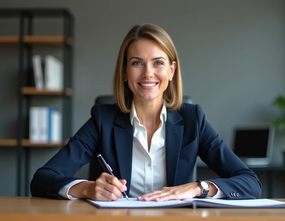 Femme professionnelle signant un document officiel par ordre en entreprise