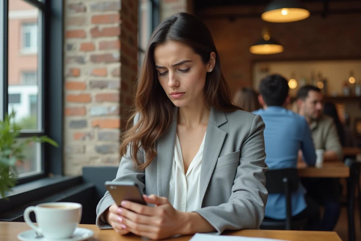 Femme consultant le support client sur smartphone pour récupérer l'accès à son compte Advango