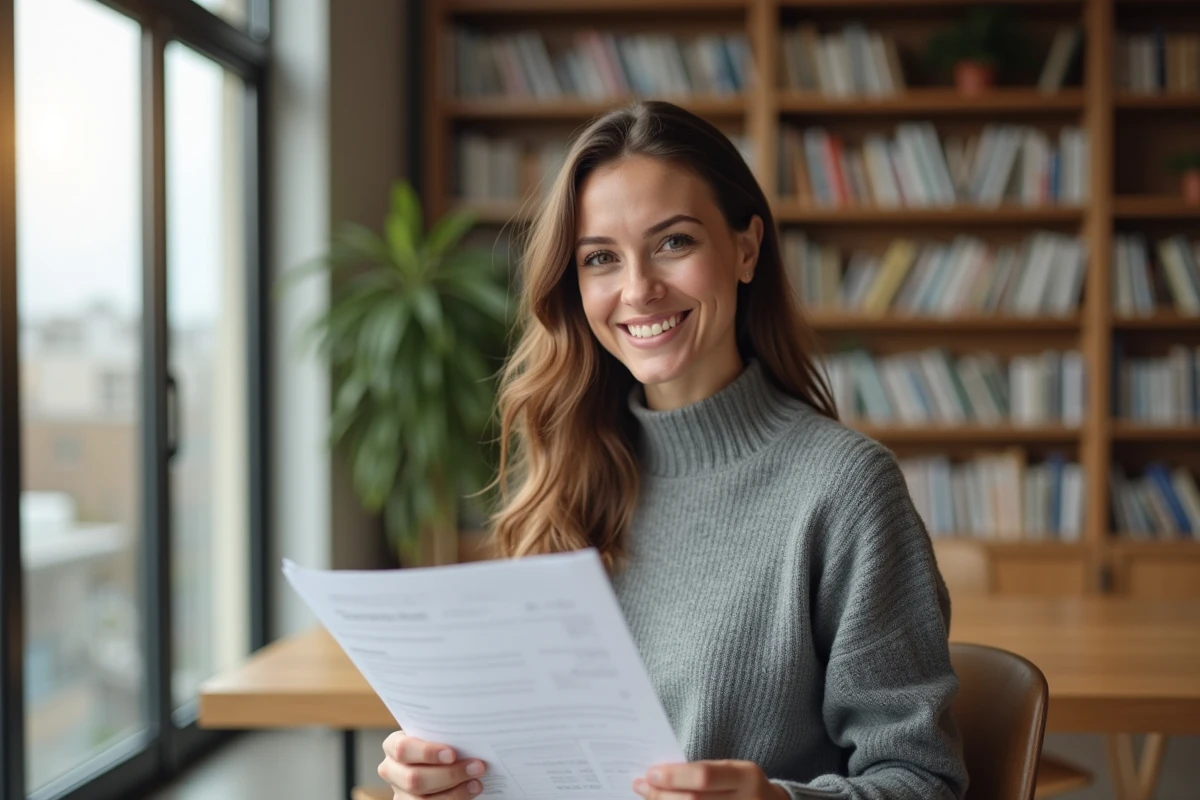 Jeune femme avec rapport dans espace coworking