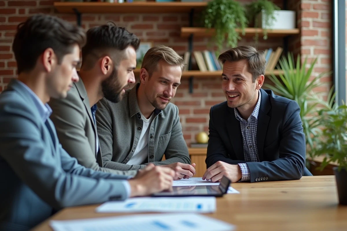 Groupe de collègues discutant de graphiques financiers en réunion