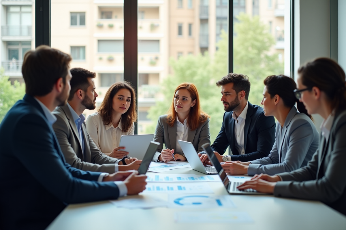 Groupe de professionnels dans un bureau en réunion