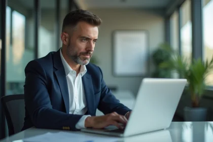 Homme d'affaires en blazer blanc au bureau