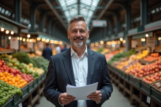 Homme d'affaires français dans un marché de gros
