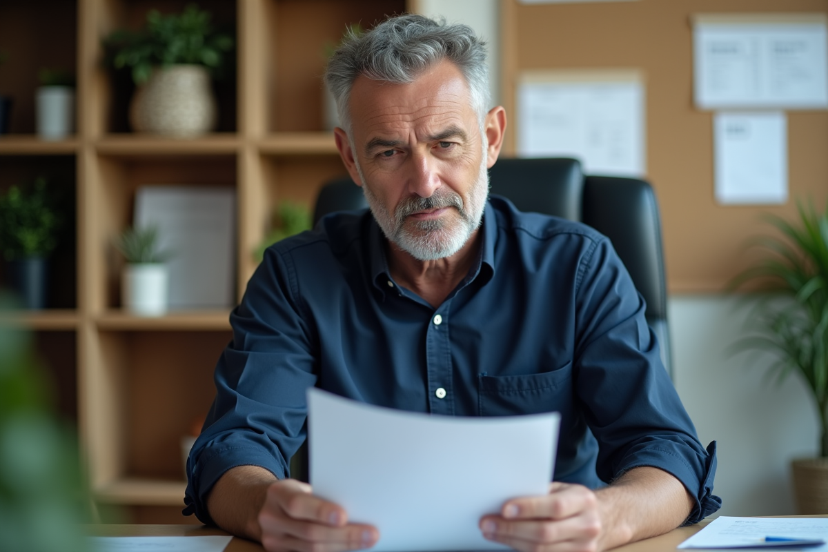 Homme d'âge moyen au bureau en pleine concentration