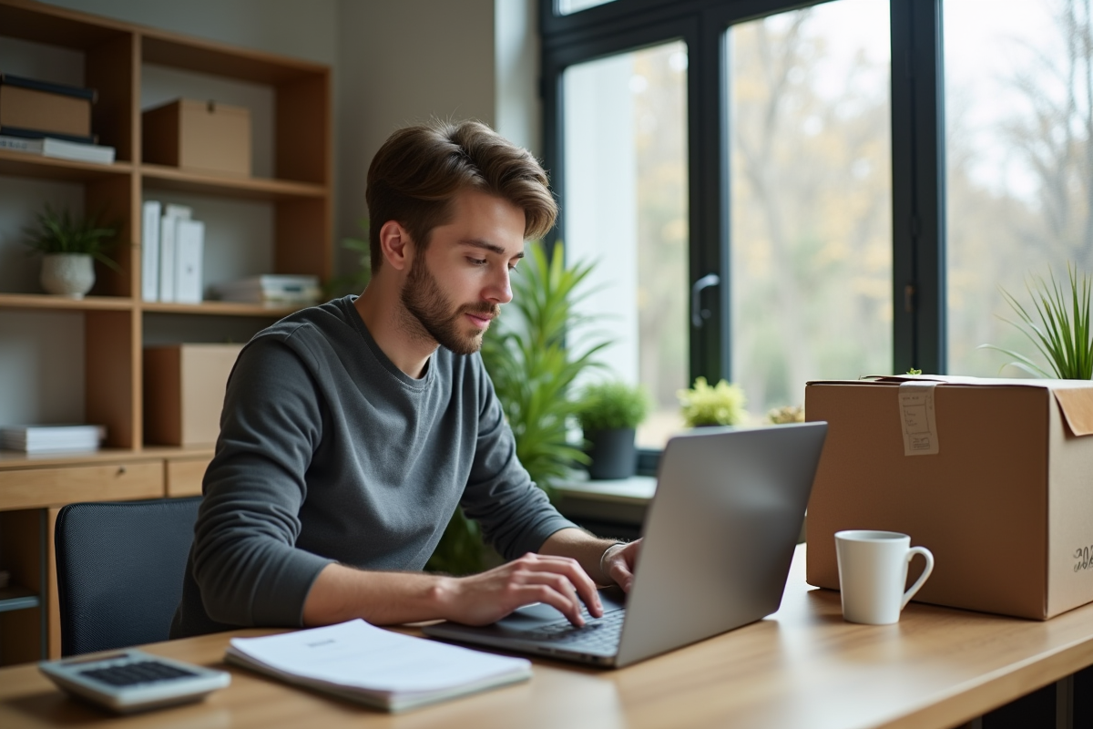 Jeune entrepreneur travaillant sur un ordinateur dans un bureau organisé