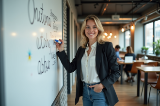 Jeune femme entrepreneure dans un espace de coworking moderne