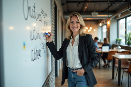 Jeune femme entrepreneure dans un espace de coworking moderne