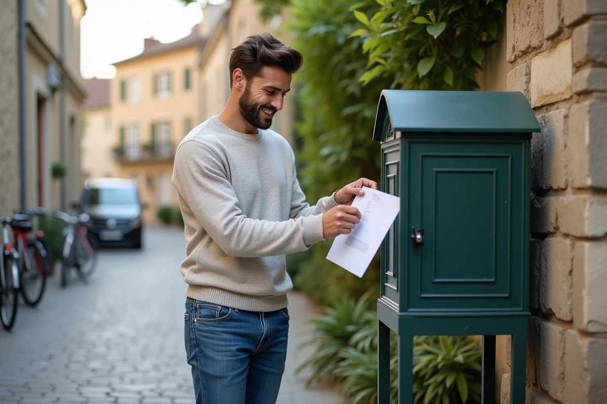 Jeune homme déposant un formulaire dans une boîte aux lettres
