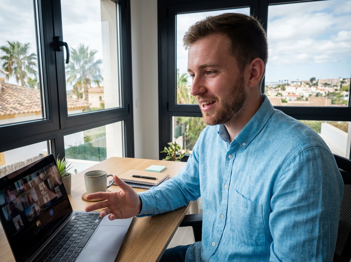 Jeune homme en visioconference dans un bureau moderne