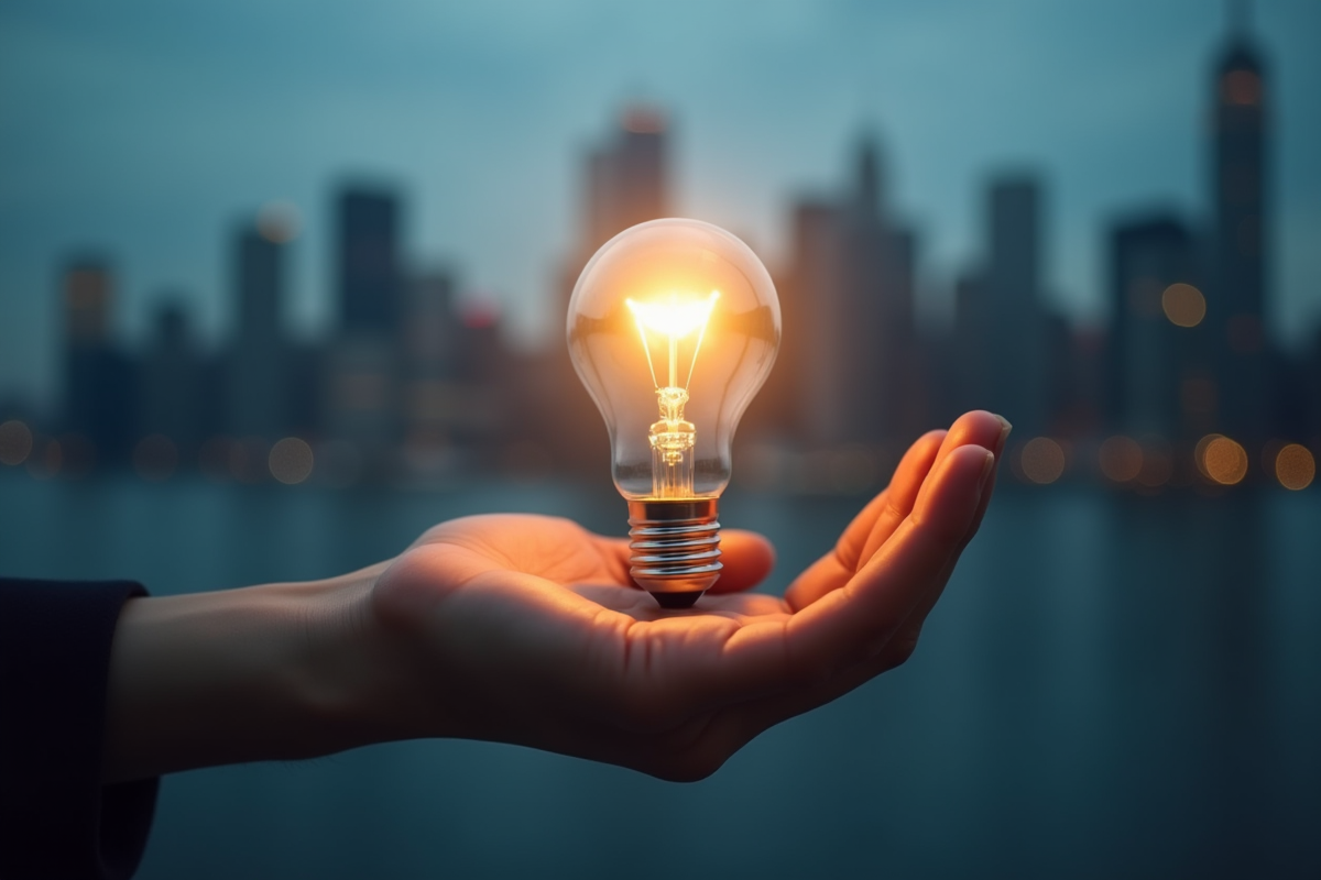 Une main transmettant une ampoule lumineuse à une autre