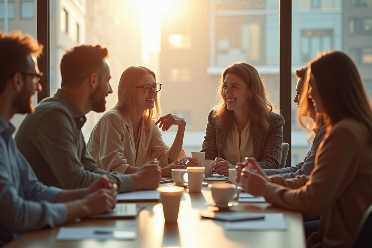 Groupe de collègues au bureau profitant d'une pause café