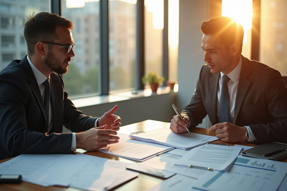 Professionnel en bureau moderne discutant avec un client sur des factures