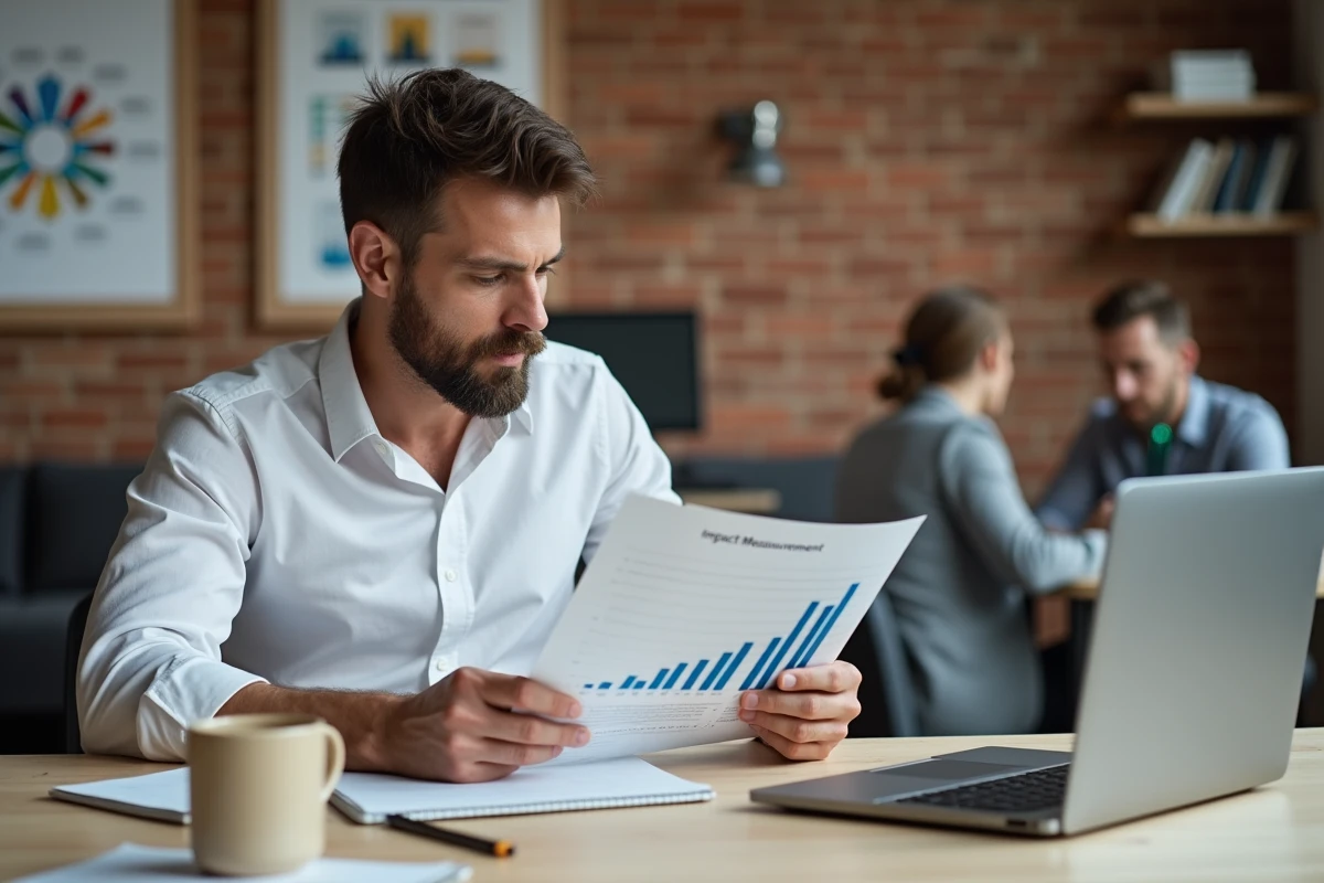 Professionnel du marketing étudiant un rapport de mesure d'impact consommateur dans un espace de coworking