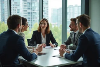 Groupe de professionnels en réunion dans un bureau moderne