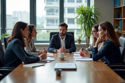 Groupe de professionnels en réunion de stratégie