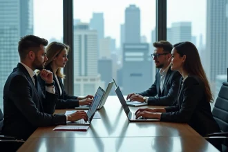 Groupe de professionnels en réunion dans un bureau moderne