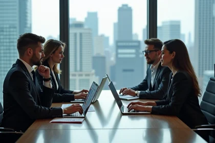 Groupe de professionnels en réunion dans un bureau moderne