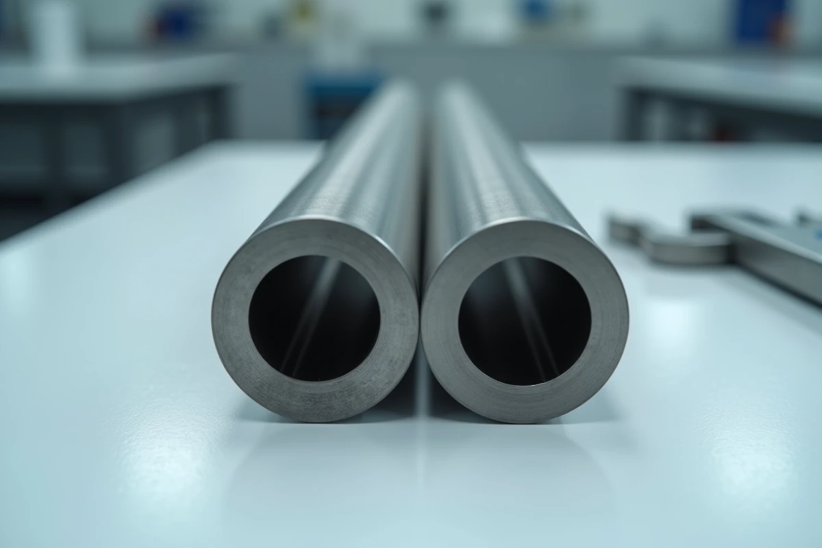 Gros plan sur un cordon de soudure de tube inox avec pied à coulisse mesurant le diamètre extérieur